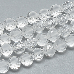 Frosted Glass Beads Strands, Faceted, Flat Round, Clear, 8x5.5mm, Hole: 1.5mm, about 72pcs/22 inch(EGLA-S147-8mm-08)