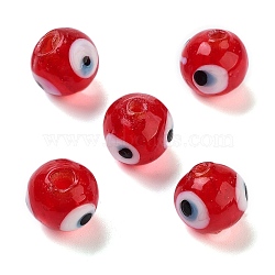 Handmade Lampwork Beads, Evil Eye, Round, Red, about 10mm in diameter, hole: 1mm(DT249J-1)