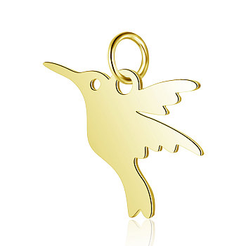 304 Stainless Steel Charms, Bird, Golden, 13x17x1mm, Hole: 3mm