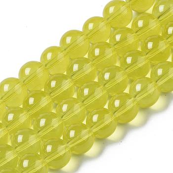 Baking Painted Transparent Glass Round Bead Strands, Yellow, 8.5~9mm, Hole: 1.5mm, about 100~105pcs/strand, 31.8 inch