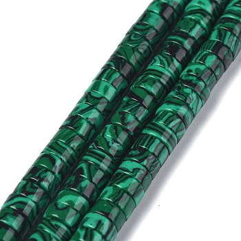 Synthetic Malachite Beads Strands, Heishi Beads, Flat Round/Disc, 6x3mm, Hole: 1mm, about 119~131pcs/strand, 14.76~15.74 inch(37.5~40cm)