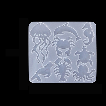 DIY Food Grade Silhouette Silicone Pendant Molds, Decoration Making, Resin Casting Molds, For UV Resin, Epoxy Resin Jewelry Making, White, Crab, 126x138x4.8mm