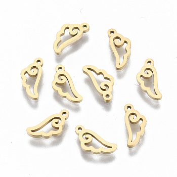 304 Stainless Steel Charms, Laser Cut, Wing, Real 14K Gold Plated, 8.5x4x1mm, Hole: 0.7mm