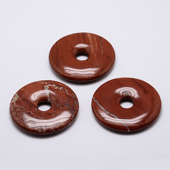 Natural Red Jasper Pendants, Donut/Pi Disc, 56x9mm, Hole: 10.5mm