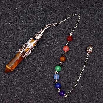 Natural Tiger Eye & Mixed Gemstone Bullet Pointed Dowsing Pendulums, Chakra Yoga Theme Jewelry for Home Display, 300mm