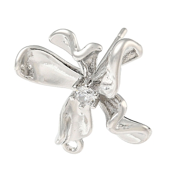 Brass Cubic Zirconia Ear Studs Findings, Flower Shape, Platinum, 18x17.5mm, Hole: 1.2mm, Pin: 13mm