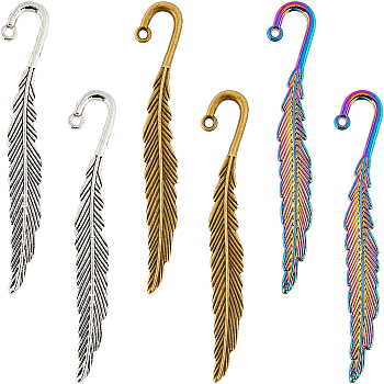 12Pcs 3 Style Alloy Bookmarks Finding with Hole, Feather, Mixed Color, 79~80x13x2.5mm, Hole: 1.8~2mm, 4Pcs/style