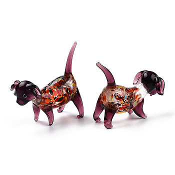 Handmade Lampwork Home Decorations, 3D Dog Ornaments for Gift, Purple, 59~63x29~32x51~59mm