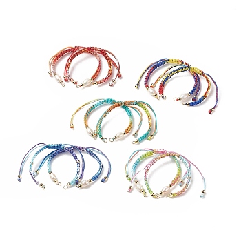 Polyester Thread Braided Cord Bracelet Sets, with Natural Cultured Freshwater Pearl Beads, for Adjustable Link Bracelet Making, Mixed Color, 10-1/4~5-7/8 inch(15~26.2cm), 2pcs/set