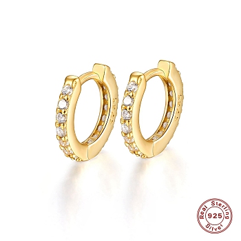 Cubic Zirconia Hoop Earrings for Women, Real 18K Gold Plated 925 Sterling Silver Jewelry, Clear, 10.3x11x1.5mm