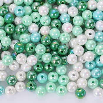 400Pcs 4 Colors Opaque Acrylic Beads, AB Color Plated, Round, Mixed Color, 8x7mm, Hole: 2mm, about 100pcs/color