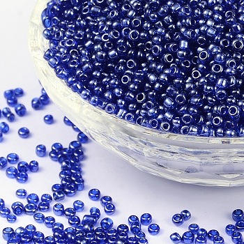 (Repacking Service Available) Glass Seed Beads, Trans. Colours Lustered, Round, Blue, 12/0, 2mm, Hole: 1mm, about 12G/bag