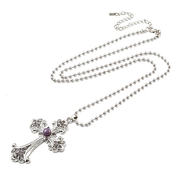 Alloy Pendant Necklaces, Cross fleury, Clear, 19.69 inch(50cm)