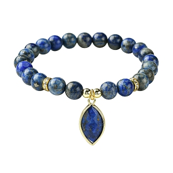 Natural Lapis Lazuli Stretch Bracelets, with Horse Eye Charms, Inner Diameter: 2-1/8 inch(5.35cm)