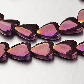 Electroplate Non-magnetic Synthetic Hematite Bead Strands, Heart, Purple Plated, 10x10x3mm, Hole: 1mm, about 44pcs/strand, 15.7 inch