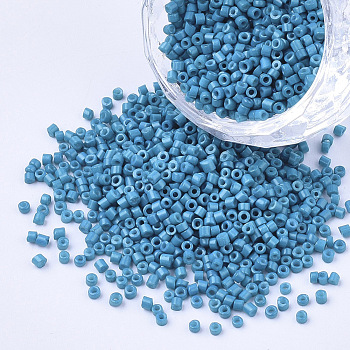 Glass Cylinder Beads, Seed Beads, Baking Paint, Round Hole, Steel Blue, 1.5~2x1~2mm, Hole: 0.8mm, about 8000pcs/bag, about 85~95g/bag