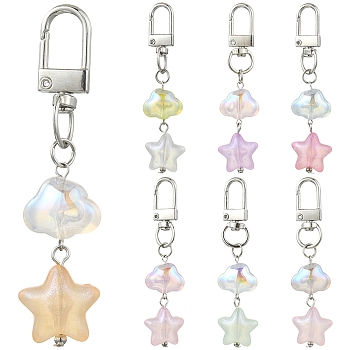 7Pcs Acrylic Pendant Decorations, with Alloy Swivel Clasps, Star, Platinum, Mixed Color, 79mm