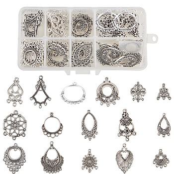 Tibetan Style Alloy Chandelier Components, Mixed Shapes, Antique Silver, 135x70x30mm, 64pcs/box