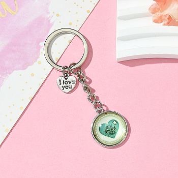 Alloy Glass Keychain, with Iron Findings, Yellow Green, 7.4cm