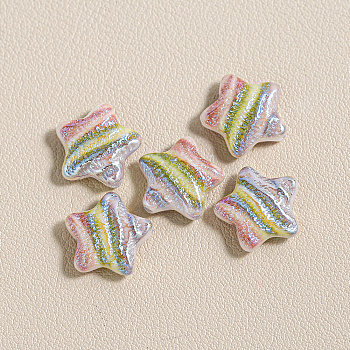 15Pcs Printed Resin Beads, Star, with Glitter Powder, Colorful, 15x16x6mm, Hole: 1.8mm