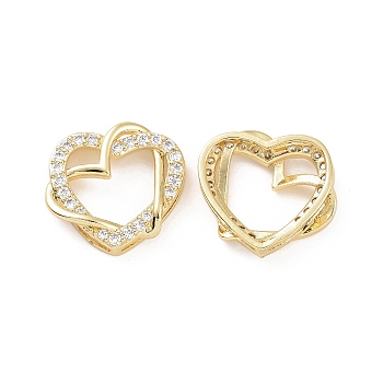 Rack Plating Brass Micro Pave Clear Cubic Zirconia Pendants, Bouble Heart Charms, Golden, 16x16x4mm, Hole: 5x0.7mm