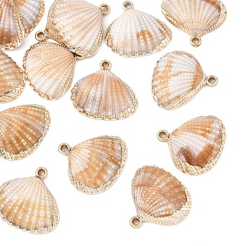 15Pcs Plating Acrylic Pendants, with Imitation Shell, Shell Shapes, Sandy Brown, 26x27x7mm, Hole: 2mm