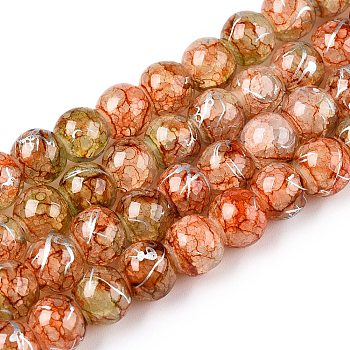 Drawbench Crackle Glass Beads Strands, Rondelle, Dark Orange, 8x7mm, Hole: 1.2mm, about 109~113pcs/strand, 30.51~31.30 inch(77.5~79.5cm)