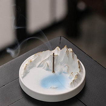 Gesso Incense Burners, Flat Round with Mountain Incense Stick Holders, Home Office Teahouse Zen Buddhist Supplies, White, 100x48mm