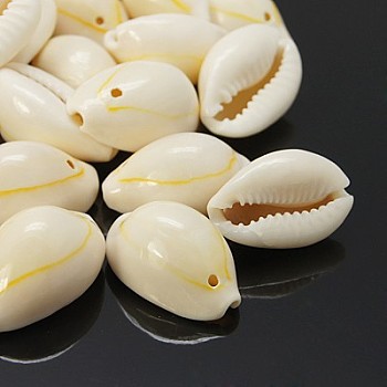 Cowrie Shell Pendants, White, 17~22x11~16x9~11mm, Hole: 1mm, about 320pcs/500g