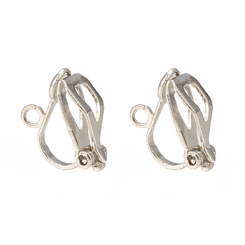 Brass Clip-on Earring Findings, for Non-Pierced Ears, Nickel Free, Platinum, 13x6x7mm, Hole: 1mm