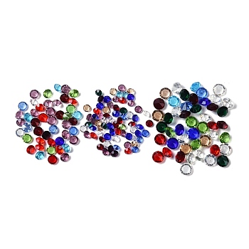 Glass Rhinestone Cabochons, Pointed Back, Faceted, Round, Mixed Color, 3~5x2~3.5mm, 100pcs/set