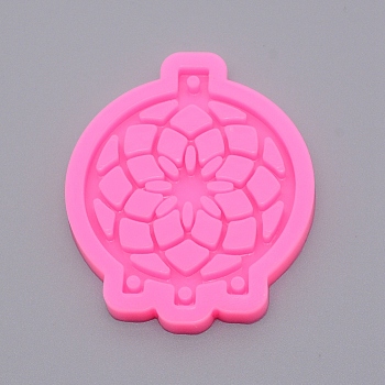 (Clearance Sale)Woven Net/Web with Feather Pendant Silicone Mould, for DIY Epoxy Crafts Jewelry Making, Hot Pink, 8.2x6.9x0.8cm, Hole: 4mm