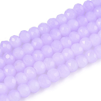 Baking Paint Imitation Jade Glass Bead Strands, Faceted Rondelle, Lilac, 8x6mm, Hole: 1mm, about 60~62pcs/strand, 39~40cm