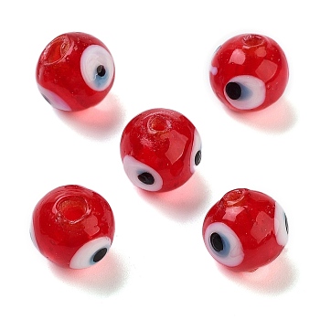 Handmade Lampwork Beads, Evil Eye, Round, Red, about 10mm in diameter, hole: 1mm