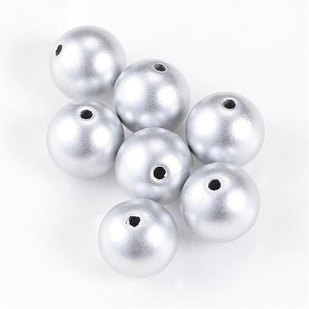 Matte Style Spray Painted Acrylic Beads, Round, Matte Silver, 6mm, Hole: 1.5mm, about 4430pcs/500g