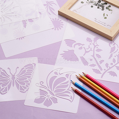2 ensemble carré avec pochoir de dessin pour animaux de compagnie à motif floral et papillon(DIY-CW0001-12)-5