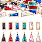 120Pcs 12 Colors Zinc Alloy Glass Pendants, Rectangle & Triangle Charm, with Rhinestone, Faceted, Light Gold, Mixed Color, 22~28x9~13x4.4~5mm, Hole: 1.9mm, 2pcs/color(ALRI-TA0001-35)