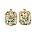 304 Stainless Steel Enamel Pendants, Rectangle with Flower Charms, with ABS Imitation Pearl Beads, Real 18K Gold Plated, Ion Plating(IP), Blue, 26.5x18.5x4mm, Hole: 2mm(STAS-I371-29G-02)