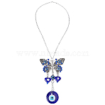 Handmade Lampwork Turkish Evil Eyes Pendant Decorations, Alloy Butterfly Hanging Ornaments, Antique Silver, 410mm(HJEW-GF0001-74)