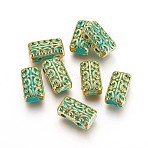 Tibetan Style Alloy Multi-strand Links, Rectangle, Golden & Green Patina, 14x8x5mm, Hole: 2mm(PALLOY-F240-05GG)