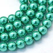 Baking Painted Pearlized Glass Pearl Round Bead Strands, Light Sea Green, 6~7mm, Hole: 1mm, about 145pcs/strand, 31.4 inch(X-HY-Q003-6mm-29)