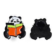 Panda Reading Enamel Pin, Electrophoresis Black Plated Alloy Badge for Backpack Clothes, Nickel Free & Lead Free, Orange Red, 28x23.5mm, Pin: 1.2mm(JEWB-N007-260)