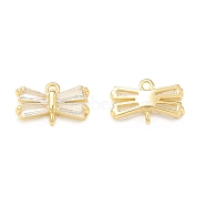 Brass Clear Glass Connector Charms, Bowknot Links, Real 18K Gold Plated, 8x12x3mm, Hole: 1.2mm(KK-P228-73G)
