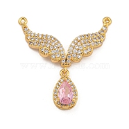 Rack Plating Brass Micro Pave Cubic Zirconia Pendants, Long-Lasting Plated, Teardrop with Wing, Real 18K Gold Plated, 31x31x5mm, Hole: 1mm(KK-U035-02G)