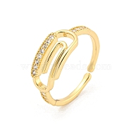 Paper Clip Brass Micro Pave Clear Cubic Zirconia Open Cuff Rings, Long-Lasting Plated, Golden, US Size 6 1/2(16.9mm)(RJEW-G309-25G)