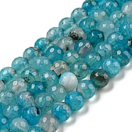 Natural Agate Beads Strands, Dyed, Faceted, Round, Light Sky Blue, 6mm, Hole: 1mm; about 62pcs/strand, 14.96 inch(X-G-E054-6mm-16)