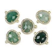 Natural Green Strawberry Quartz Faceted Oval Links, Rack Plating Brass Micro Pave Clear Cubic Zirconia Connector Charms, Golden, 20.5x17.5x4.5mm, Hole: 1.6mm(G-B126-01G-02)