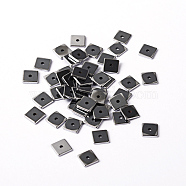 Electroplate Non-magnetic Synthetic Hematite Beads, Square, Platinum Plated, 6x6x1mm, Hole: 1mm(X-G-J224-08)