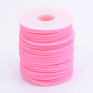 Hollow Pipe PVC Tubular Synthetic Rubber Cord, Wrapped Around White Plastic Spool, Hot Pink, 2mm, Hole: 1mm, about 54.68 yards(50m)/roll(RCOR-R007-2mm-06)