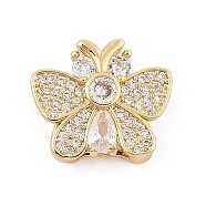 Brass Micro Pave Cubic Zirconia Slide Charms, Long-Lasting Plated, Butterfly, Golden, 13x15.5x5.5mm, Hole: 1.5x5mm and 10x1.5mm(ZIRC-I068-22G-01)